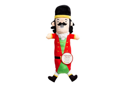 Plush toy resembling a character in a red outfit with a mustache on a white background