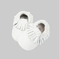 White Leather Baby Moccasin Booties with Canvas Tote