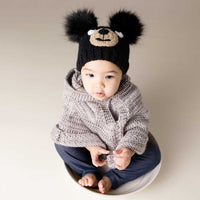 Black Bear Hand Knit Beanie Hat -  Baby & Kids