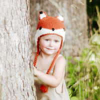 Hand Knit Fox Earflap Beanie Hat - Baby & Kids