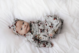 baby floral knotted gown and bow set 