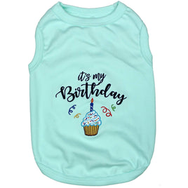 its my birthday dog shirt embroidered light turquoise blue