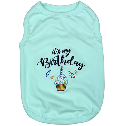 its my birthday dog shirt embroidered light turquoise blue