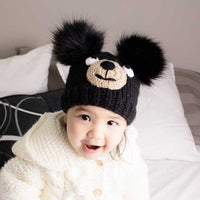 Black Bear Hand Knit Beanie Hat -  Baby & Kids