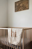 Hand Knit Baby Blanket  - "hI" Baby Blanker - Ivory / Pecan