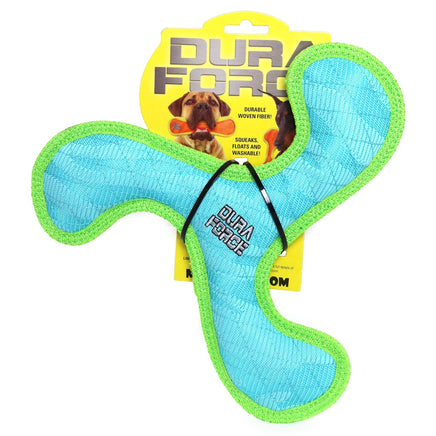 Blue and green dog toy with 'Dura Force' branding on a white background