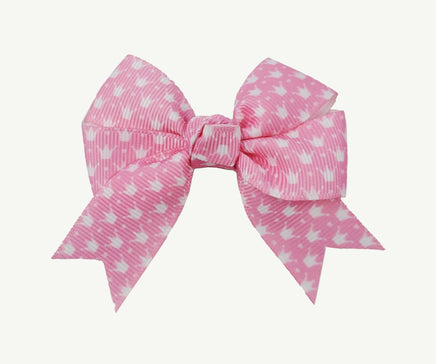 pink canine dog bow clip with cute little all over crowns print
