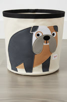 Canvas storage bin with bulldog design on a white background