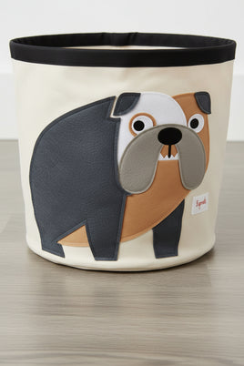 Canvas storage bin with bulldog design on a white background