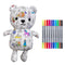 Colorable plush teddy bear with a set of 10 washable markers. this is a 2 piece set. the print is fairytale that has fairies and unicorns