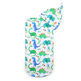 cutie cocoon matching hat and cocoon swaddle set dino print green and blue with white background