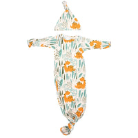 Baby Knotted Gown & Hat 2 Pc Set - 0-3M - Dinosaur