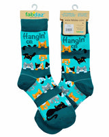 Ladies Cotton Crew Socks - Hangin' on 'till Friday - Cute Cat Socks