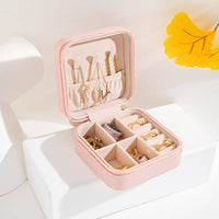 Small Square Portable Travel Jewelry Organizer / Vegan PU Leather
