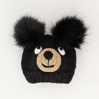 Black Bear Hand Knit Beanie Hat -  Baby & Kids