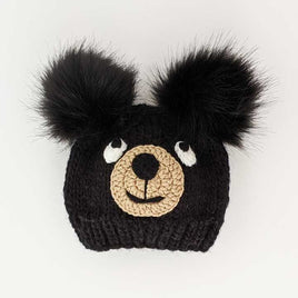Black Bear Hand Knit Beanie Hat -  Baby & Kids