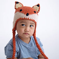 Hand Knit Fox Earflap Beanie Hat - Baby & Kids