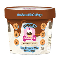 Puppy Scoops Maple Bacon Ice Cream Mix for Dogs packaging on a white background