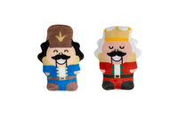Two cat toy figures of a king and a general on a white background