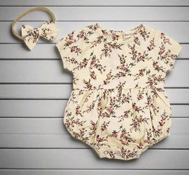 Baby Girl Romper + Bow Set - Anessa / Dreamy Floral Print - NEW