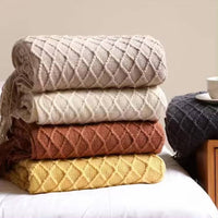 Knitted Throw Blanket / Neutral Soft and Cozy Throw -  50x60"