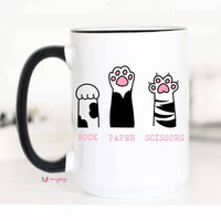 Rock Paper Scissors Funny Cat Coffee Mug - 15 oz
