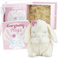 Plush bunny with 'Everybunny Prays' book in a box