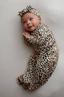 Baby Girl Knotted Gown & Bow Set -  Leopard
