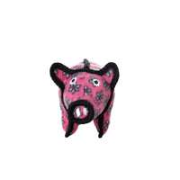 Pink piggy strong chewer dog toy with black floral pattern on a white background 