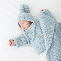 Hand Knit Baby Bonnet / Garter Stitch / Soft Surf Blue
