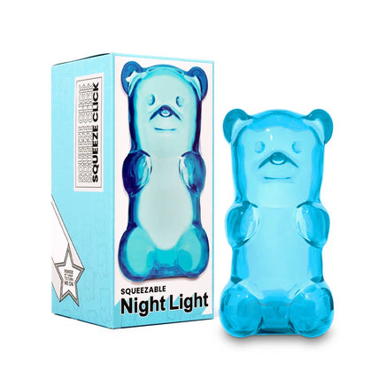 a fun squeezable gummybear nightlight for kids in aqua blue