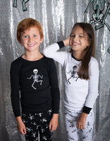 Kids Cotton Pajamas Skeleton Print - Black