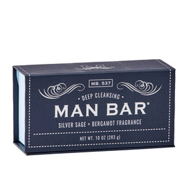 Man Bar soap packaging with silver sage and bergamot fragrance on a white background