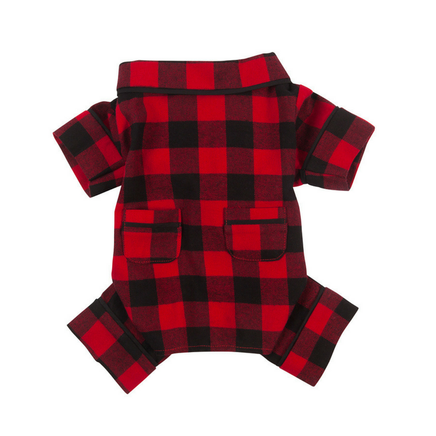 Red and black checkered dog coat on a white background