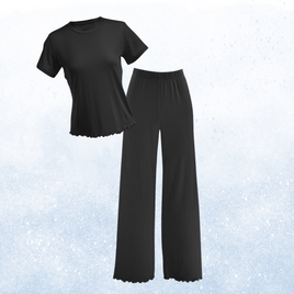 womens ribbed ruffle pajama set 
