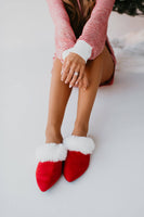 womens santa baby slippers these are red with fluffy white trim and have a hard bottom so can be worn out too