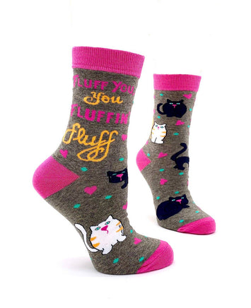 fluff you you fluffin fluff  womens funny cotton crew socks with cats