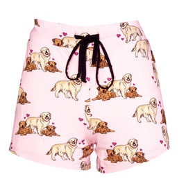 puppy love women pajama shorts pink with cute dog print