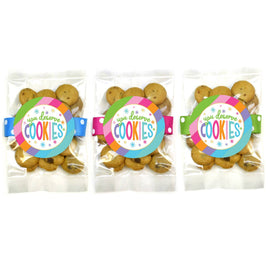 Three packages of cookies with colorful 'You Deserve Cookies' labels on a white background.