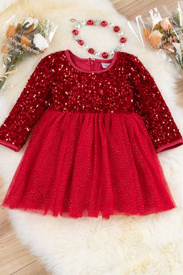 Girls Red Sequin Tulle Skirt Party Dress - ON SALE!