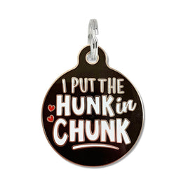 Pet ID Tag with engraved QR Code / I Put the Hunk in Chunk - Black