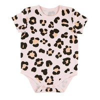 baby girl cheetah print onesie with light pink background