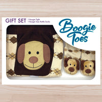 boogie toes baby 2 pc gift set baby leggings and rattle socks in brown puppy