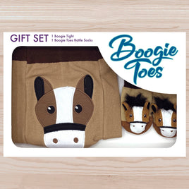 brown pony baby bottoms and matching rattle socks baby gift set 