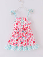 Little Girls Pretty Strawberry Ruffle Twirl Dress - ON SALE
