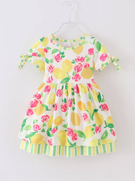 Little Girls Pretty Yellow Lemon & Floral Dress - ON SALE!
