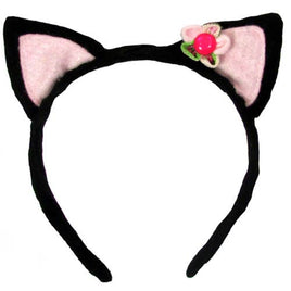 Kitty Ears Headband with little pink flower handwoven 