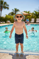kids green palm tree print bucket had and UV sunglasses set 