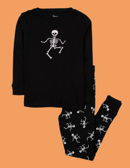 kids skeleton pajama set in black