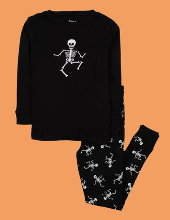 kids skeleton pajama set in black